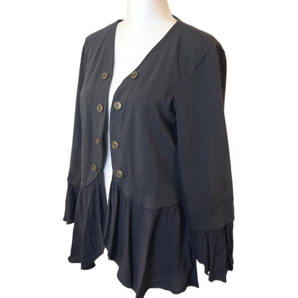 Cobblestone Charcoal Military Style Peblum Blazer, Ruffled Sleeves & Hem Size Sm - Picture 3 of 6